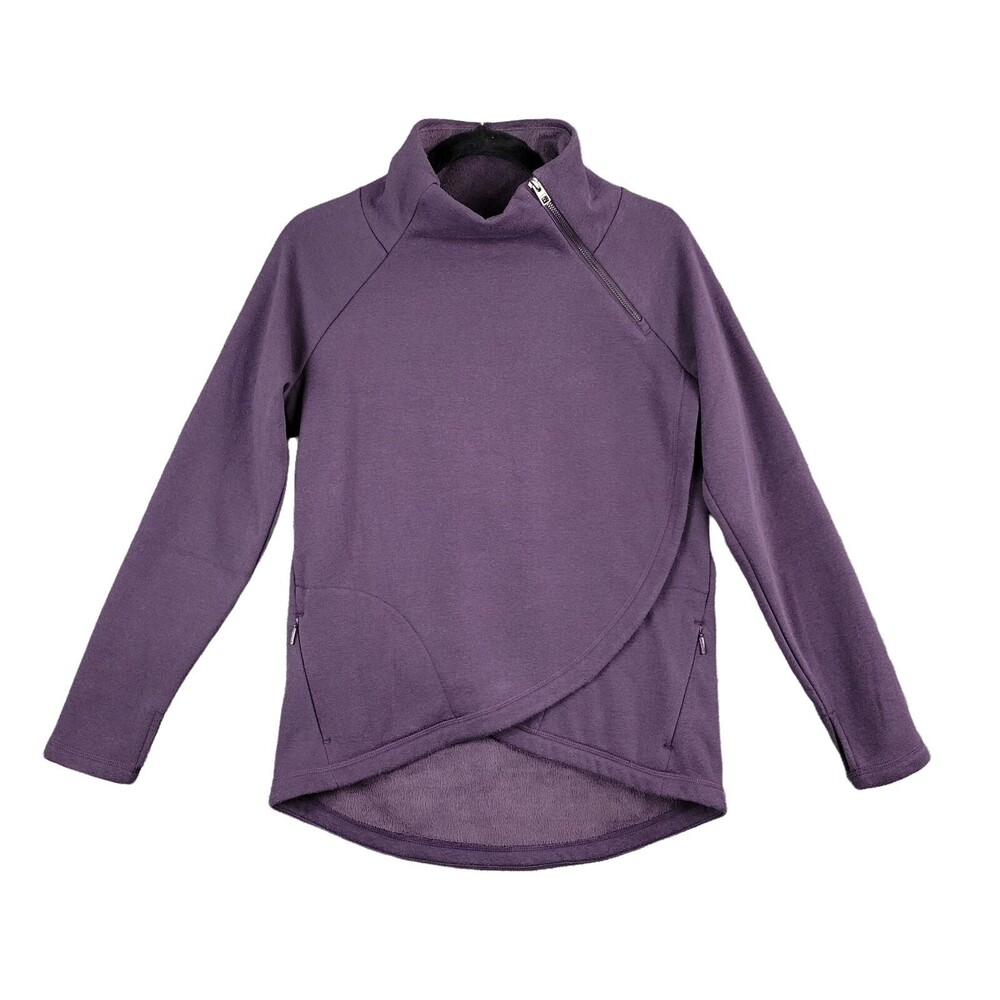 ATHLETA 383402 Purple Cozy Karma Asymmetrical Fleece Sweatshirt Crocus SIZE XS